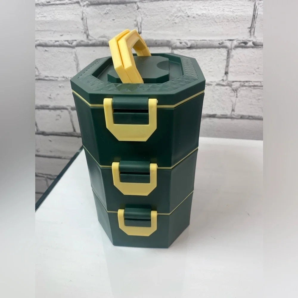 Bento Lunch Box Stackable 3 Tiers With Utensils Green NWT Bento Box Food Storage